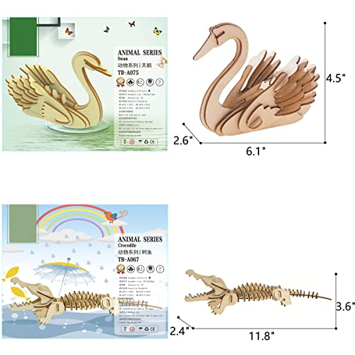 3D Wooden Wild Animal Puzzle - 6 Piece Set Wood Wild Animals Skeleton Assembly Model Kits - Wooden Crafts DIY Brain Teaser Puzzle - STEM Toys Gifts i-CHONY