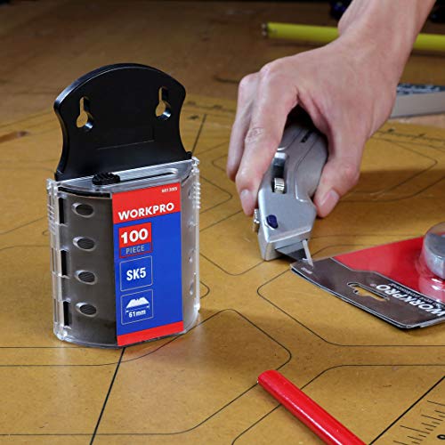 WORKPRO Utility Knife Blades, SK5 Steel, 100-Pack with Dispenser WORKPRO