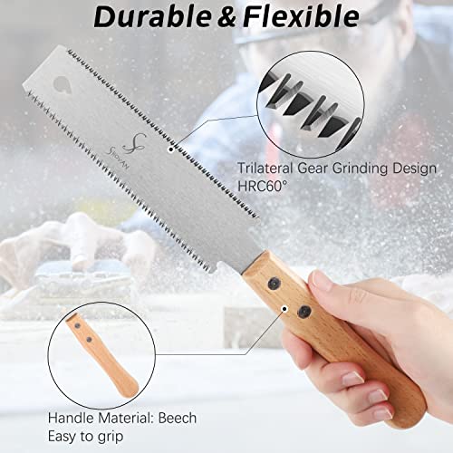 Japanese Hand Saw Woodworking Tools, SS SHOVAN Double Edged 11/17 TPI Flush Cut Saw, Wooden Handle Pull Saw Small Handsaw for Fine Cutting Wood SS SHOVAN