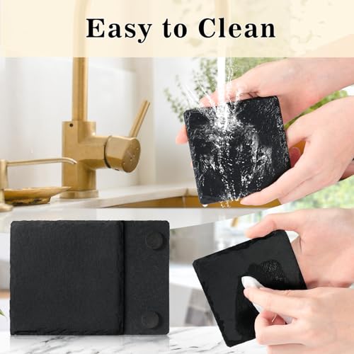 MAPRIAL 48 PCS Slate Coasters Bulk, 4 Inch Black Coasters for Drinks, 24 PCS Natural Square Slate Coasters and Round Stone Coasters for Coffee, MAPRIAL