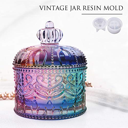 Vintage Jar Resin Mold with Lid Silicone Storage Box Mould for Epoxy Casting DIY Resin Crafts Kits Rustic Bottle Display Jewelry Trinket Container Wehous