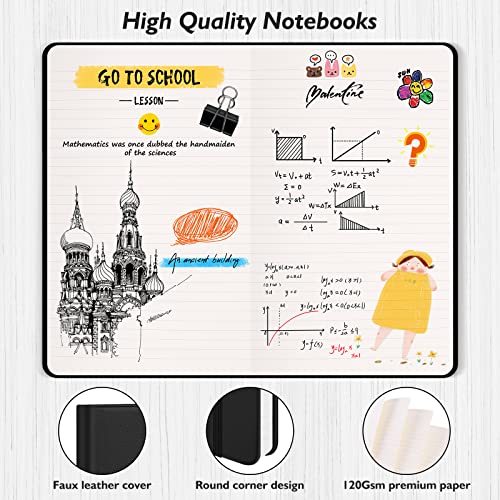 Huhuhero Lined Notebook Journal, 120Gsm Thick Paper Journals for Writing, 5 Pack Hardcover Leather Notebooks for Men Women, Daily Journal for Work Huhuhero