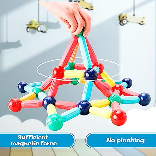 DMOIU 64 Pcs Magnetic Building Blocks STEM Educational Toy for Kids Montessori Learning Sticks and Balls, Sensory Activities Toys for Toddlers, Gift DMOIU