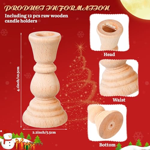 Nitial 12 Pcs Unfinished Classic Wood Candle Holders Small Wooden Candlesticks Unfinished Candlestick Holders for Crafts DIY Xmas Christmas Gift Nitial