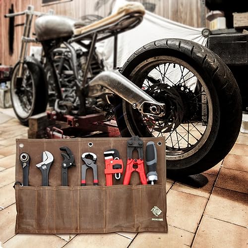 ironcube Tool Roll Tool Pouch, 6 Pocket Tool Storage Bag, Storage for Hand Tools, Gardening Tools, and Woodworking Tools. (Brown) ironcube