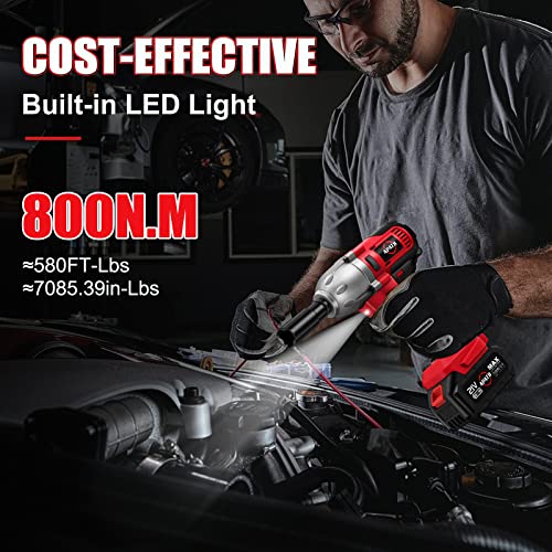 APATB 1/2 inch Impact Wrench, Max Torque 800N.m(580Ft-lbs) Cordless Brushless Impact Wrench, 3300RPM High Torque Electric Impact Gun with 2x 4.0Ah APATB