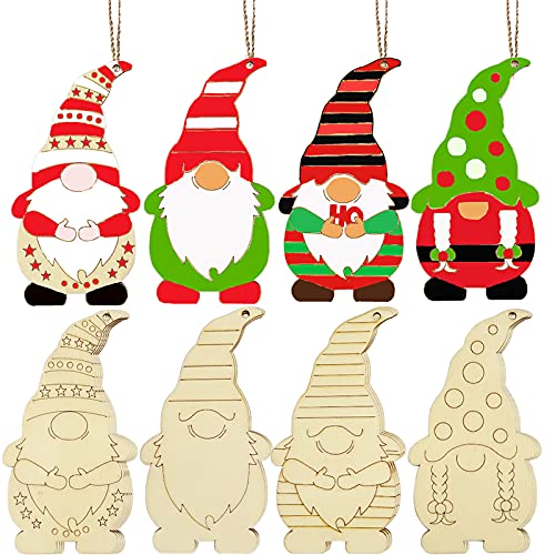 20 Pieces Christmas Wooden Gnome Hanging Ornaments Unfinished Wood Cutouts Slices Elf Wooden Decoration with Rope Christmas DIY Craft Making Painting LOKESI