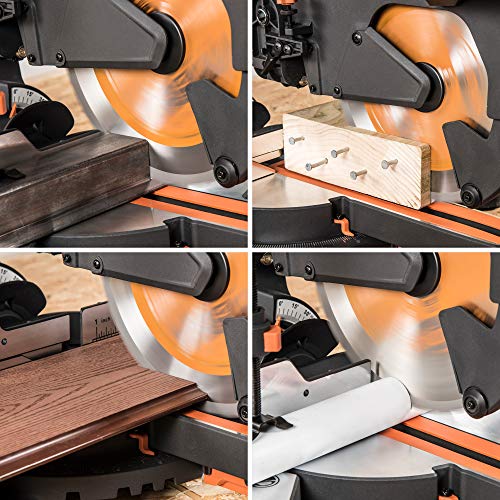 Evolution Power Tools R255SMS+ PLUS 10-Inch Sliding Miter Saw Plus Multi-Material Multi-Purpose Cutting Cuts Metal, Plastic, Wood & More 0˚ - 45˚ Evolution