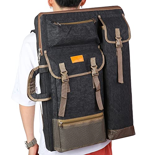 TRANSON Art Portfolio Case Artist Backpack Canvas Bag Large 26” x 19.5”Black Color TRANSON