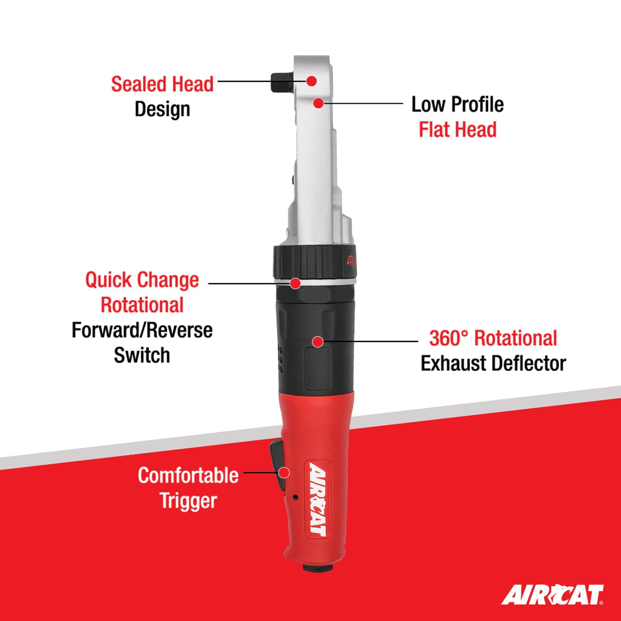 AIRCAT Pneumatic Tools 809-SH-5: Sealed Flat Head Ratchet 350 RPM, 60 ft-lbs Maximum Torque - 1/2-Inch AIRCAT