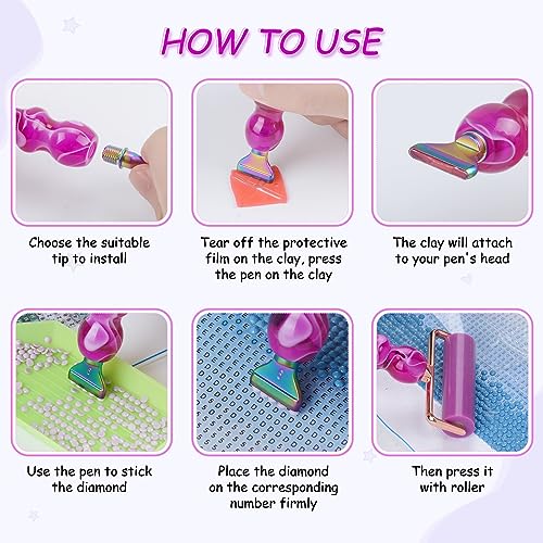 Ninonly 3Pcs Diamond Art Pen, Diamond Painting Pen Kits with 12 Colorful Metal Tips, 6 Painting Glue Clay, Roller, 5D Diamond Art Accessories and Ninonly