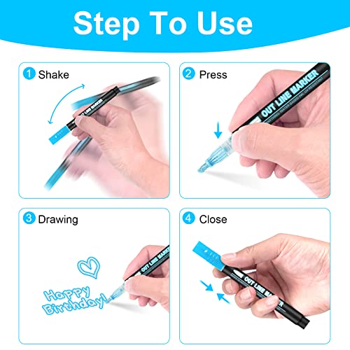 Double Line Outline Markers, 36 Colors Super Squiggles Shimmer Outline Marker Pen Set, Self Outline Metallic Markers Glitter Writing Drawing Pens for Hoxida