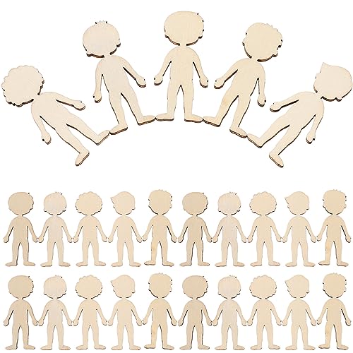 COHEALI 50pcs Wooden Boy Cutout Unfinished People Shaped Craft Sticks Blank Wooden Slices for DIY Projects COHEALI