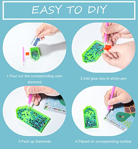 CHWGLFGG 6 Pack 5D Diamond Painting Kits for Kids Beginners, Full Drill Cute Animals Diamond Art Kits, DIY Big Gem Art for Children Ages 6-7-8-9-12, CHWGLFGG