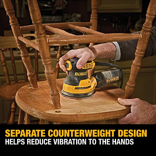 DEWALT Orbital Sander Kit, 5 inch, 3 amp, Corded, 12,000 OPM (DWE6421K), Yellow DEWALT