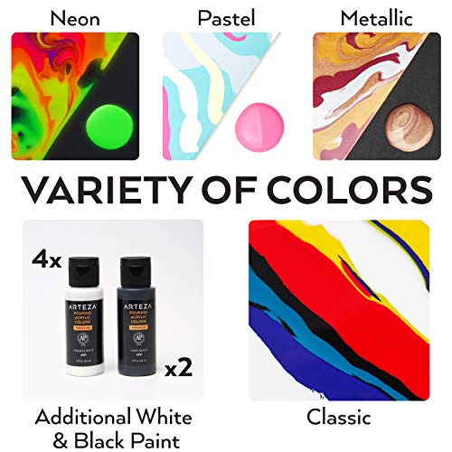 ARTEZA Acrylic Pouring Paint, Set of 32, 2oz Bottles, Assorted Colors, High Flow Paint, No Mixing Needed, Art Supplies for Pouring on Canvas, Glass, ARTEZA