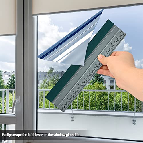 FOSHIO 12 Inch Felt Squeegee for Vinyl wtih Ruler 30CM 4 Round Corners Universal Card, Window Tint Film Installing Hard Silver PP Car Vinyl Wrap FOSHIO