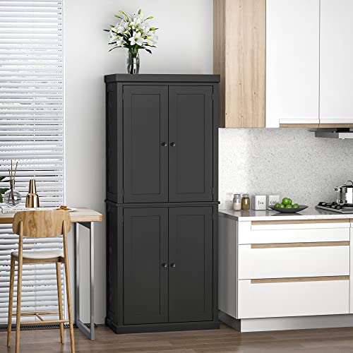 HOMCOM 72.5" Freestanding Black Kitchen Pantry Cabinet with Adjustable Shelves HOMCOM