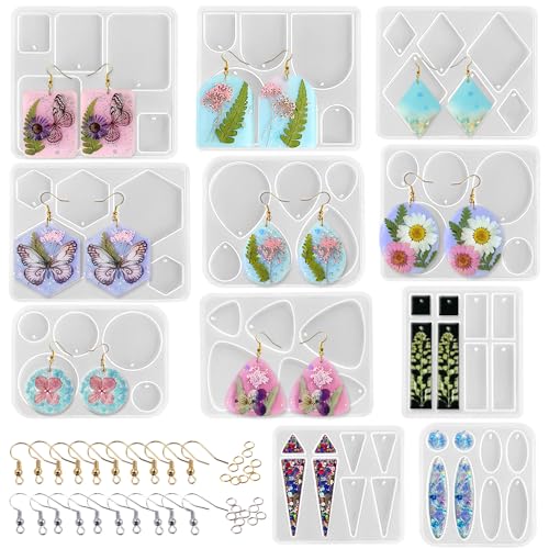 RESINWORLD Earrings Molds with Varieties of Shapes and Sizes, Stud Dangle Drop Earrings Resin Molds with Hole, Arch/Oval/Hexagon Silicone Molds for ResinWorld