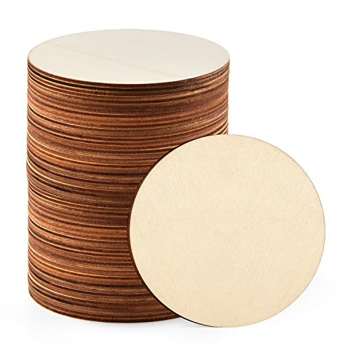 Coopay 60 Pieces 4 Inch Wooden Circles, Unfinished Round Wood Slices Natural Wooden Cutouts for Door Hanger, Painting, Wedding, Home Decoration DIY Coopay