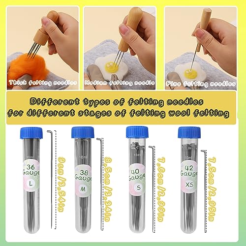 BAGERLA 118PCS Needles Felting Tool Kits, Wool Felting Tools with 80 PCS Needles Felting 3 Models Wooden Handles Large Felt Pad, 4-Sizes Felting BAGERLA