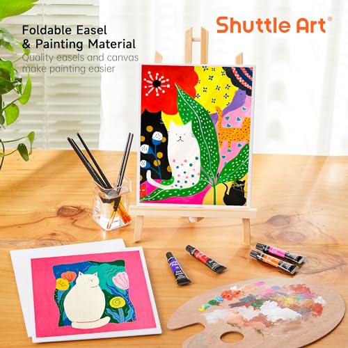 Shuttle Art 54 Pack Acrylic Paint Set, Acrylic Painting Set with 30 Colors Acrylic Paint, Wooden Easel, Painting Canvas, Paint Brushes, Palette, Art Shuttle Art