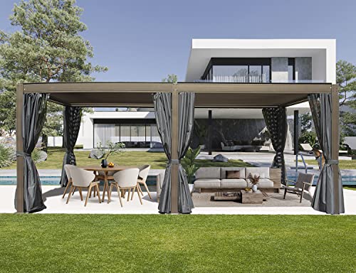 Domi Louvered Pergola 12' × 20', Outdoor Aluminium Pergola with Adjustable Roof, Curtains and Netting, Hardtop Gazebo for Patio, Deck, Garden, Yard, domi outdoor living