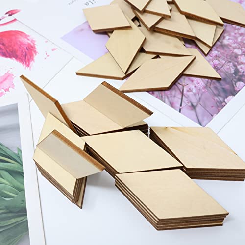 Honbay 60PCS Unfinished Rhombus Wood Slices Blank Wooden Embellishments for Painting DIY Crafts and Home Decoration HONBAY