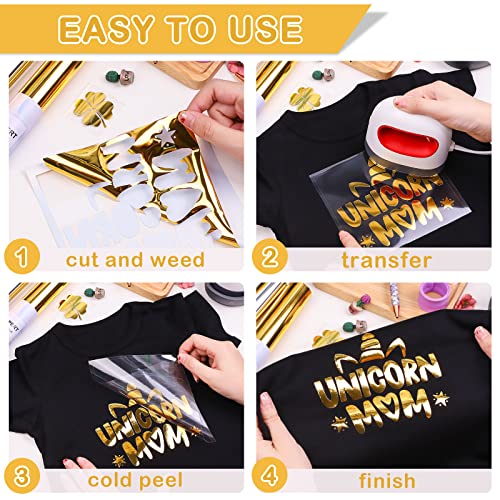 WRAPXPERT Gold HTV Heat Transfer Vinyl Rolls - Gold Iron on Vinyl 12''x5ft, Gold Foil HTV for Tshirts, Metallic Gold HTV Vinyls for Garment Fabrics WRAPXPERT