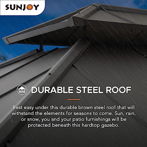 Sunjoy 10 x 12 ft. Wood Gazebo, Outdoor Patio Steel Hardtop Gazebo, Cedar Framed Wooden Gazebo with 2-Tier Metal Roof, Suitable for Patios, Lawn and Sunjoy