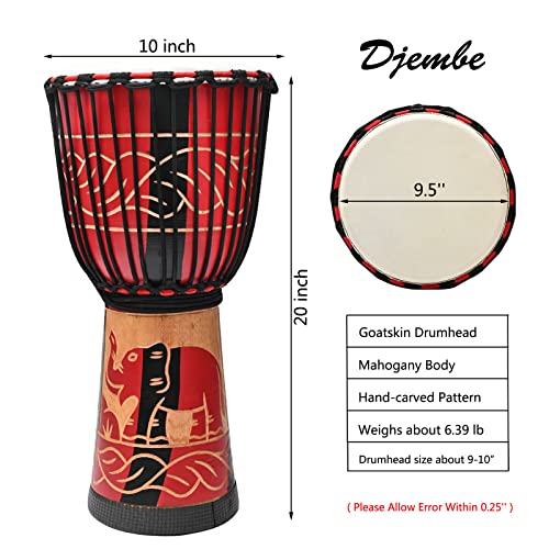 AIMEIS Djembe,10" African Drum Carved of Mahogany Goatskin Hand Drums for Adults Beginner (Red) AIMEIS