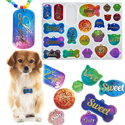 Cute Pet Tag Resin Mold, Silicone Keychain Molds for Resin, Dog Bone Cat Tag Resin Molds for Epoxy Casting Polymer Plaster Clay DIY Art Crafts