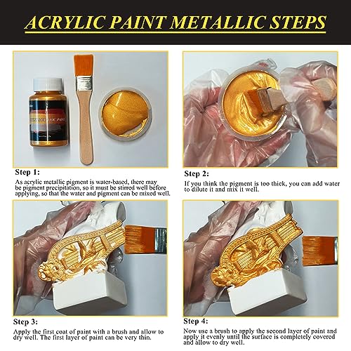 Wadities Acrylic Paint Metallic, 3pcs 125g Gold & Silver & Bronze, Gold Leaf Paint for Art Painting, Ideal for Canvas, Wood, Clay, Fabric, Ceramic, Wadities
