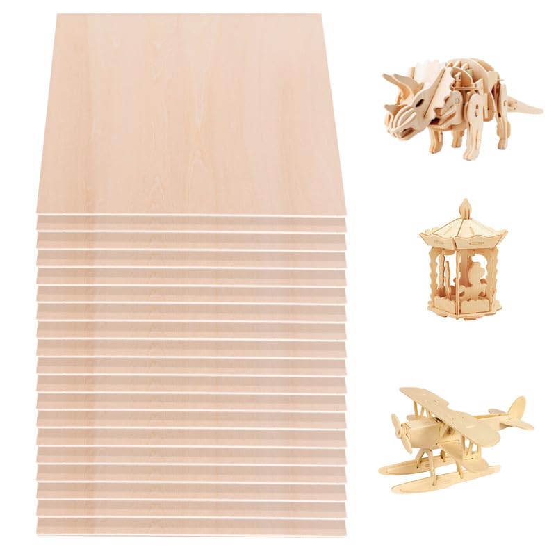6 Pieces 1/8" x12" x 20" Craft Wood Basswood Sheets Thin Wood Slices Craft Project Board Unfinished Plywood for Laser Cutting DIY Wooden Plate Model FORACKS