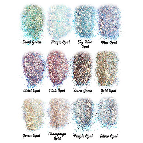 LET'S RESIN Opal Chunky Glitter for Resin, 12 * 10g Craft Powder for Tumblers/Slime, Iridescent Chameleon Glitter Sequins Festival Decor(Each 0.35oz) LET'S RESIN