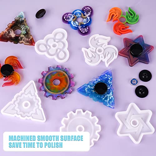 NiArt Fidget Finger Spinner DIY Epoxy Resin Casting Silicone Mold Kit 5 Molds with 10 Bearings Set, Stress Reliever Hand Fidget Toy Gift for Kids and NiArt