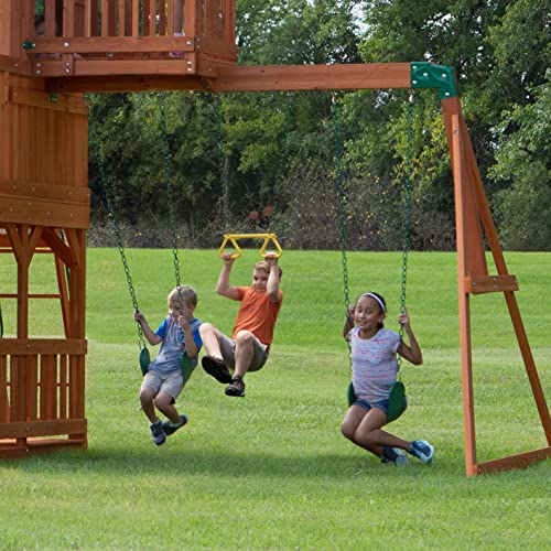 Backyard Discovery, Skyfort II Playground Cedar Wood Swing Set with Playhouse Fort, Sandbox, Picnic Table, Slide, Monkey Bars, Swings, Rock Climber, Backyard Discovery