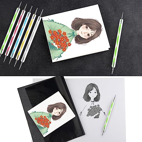 ASTARON 150 Sheets Black Carbon Copy Paper and Tracing Paper with 5 Pcs Embossing Styluses Tool Set, Carbon Transfer Paper for Tracing on Wood Fabric ASTARON