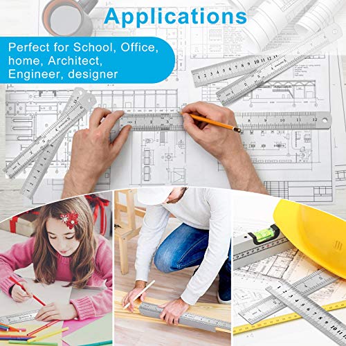 3PCS Stainless Steel Ruler, Metal Ruler Set (6 8 12 inch), Steel Ruler with Inch and Metric, Machinist Ruler, Metric Ruler, Imperial Ruler, for Yipinve