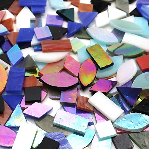 LITMIND Iridescent Glass Mosaic Tiles for Crafts, 240 Pieces 5 Shapes Mixed Stained Glass Sheets, Mosaic Kits for Adults (Iridescent Mix) LITMIND