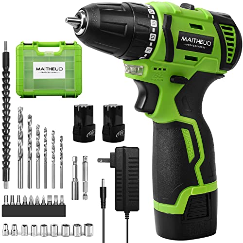 18V Cordless Drill, MAITHEUO Brushless Power Drill with 2Pcs Battery and Charger, 3/8”Keyless Chuck, 2 Variable Speed, 20+1 Torque Setting Electric MAITHEUO