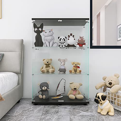 LFT HUIMEI2Y 3-Shelf Tempered Glass Display Cabinet with Double Doors - Quick Install Black Curio Storage LFT HUIMEI2Y