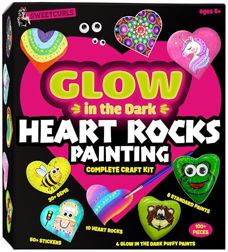 Hearts Rock Painting Kit for Kids - Glow in The Dark - Arts and Crafts for Girls Ages 4-8 and Up – Creative Girl Art Toys Kids Craft Kits – Birthday THE SCHOLAR ANT