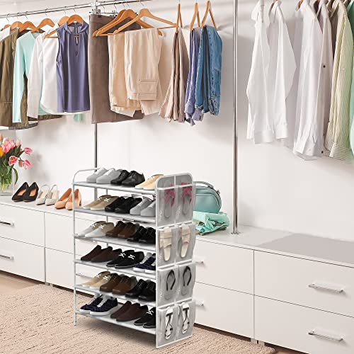 Simple Houseware 6-Tier Shoe Rack Storage Organizer w/Side Hanging Bag, Grey Simple Houseware