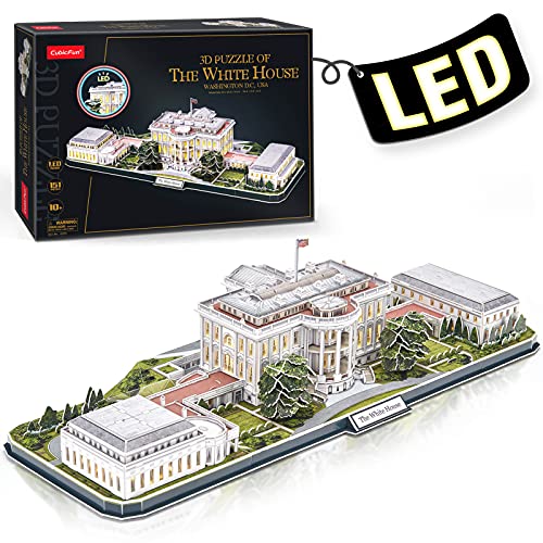 CubicFun 3d Puzzles for Adults LED Rotatable White House with Detailed Interior Model Kit, Lighting 3d Puzzle US Architecture Building Family Puzzle CubicFun