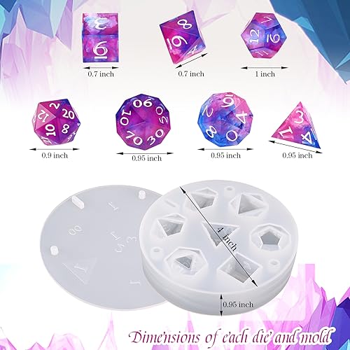 Actvty Resin Dice Mold, DND Dice Molds for Resin, 7 Cavities Sharp Edge Polyhedral Dice Silicone Molds for Epoxy Resin Casting DIY Standard Dice Actvty