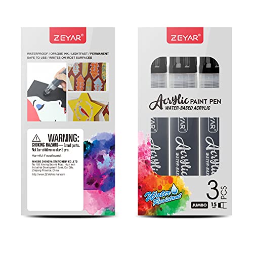 ZEYAR Jumbo Paint Marker Pens, Water Based Acrylic, 15mm Felt Tip, Waterproof and Permanent Ink, Great on Plastic, Posters, Stone, Metal, Glass and ZEYAR