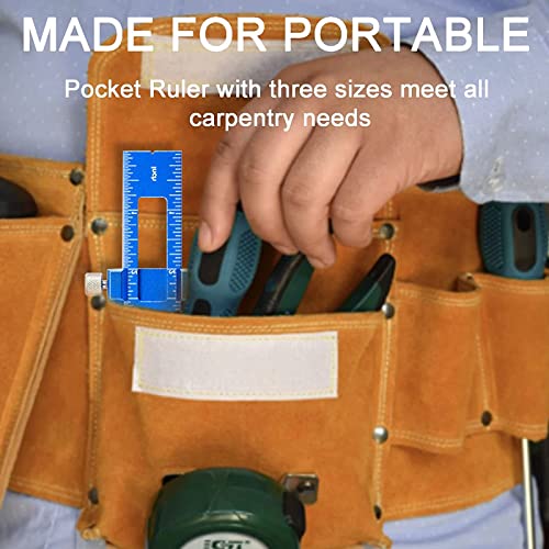 TOURACE Aluminum Woodworking Rulers with Slide Stop (3 Pcs) Precision Pocket Ruler Metal T Track Ruler, Square Ruler Inch and Metric Marking TOURACE