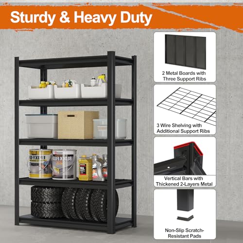 Gadroad 5 Tier Shelving Heavy Duty Storage Shelves Adjustable Garage Utility Shelf Rack Metal Shelving Unit Multipurpose Shelf Warehouse Basement Gadroad