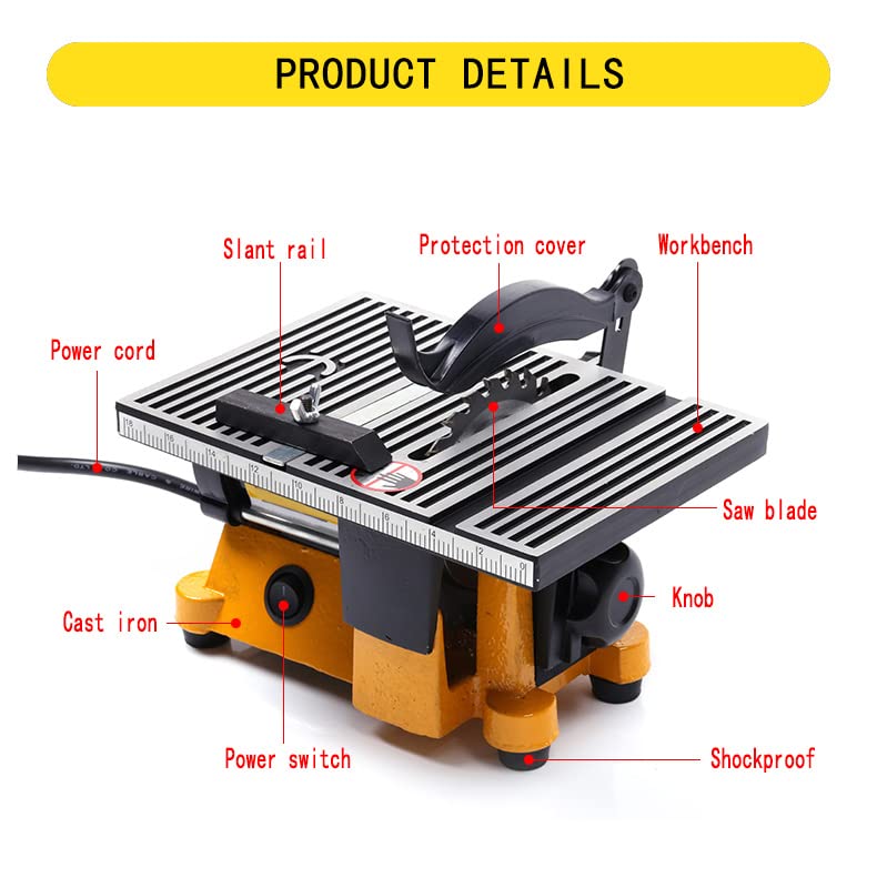 Fullhold 4" Mini Table Saw 60w Hobby Miter Saw For Crafts Model Making To Cut Copper, Aluminum,Stone, Wood, Glass And Plastic(LxWxH :190MM(7.5") x FULLHOLD